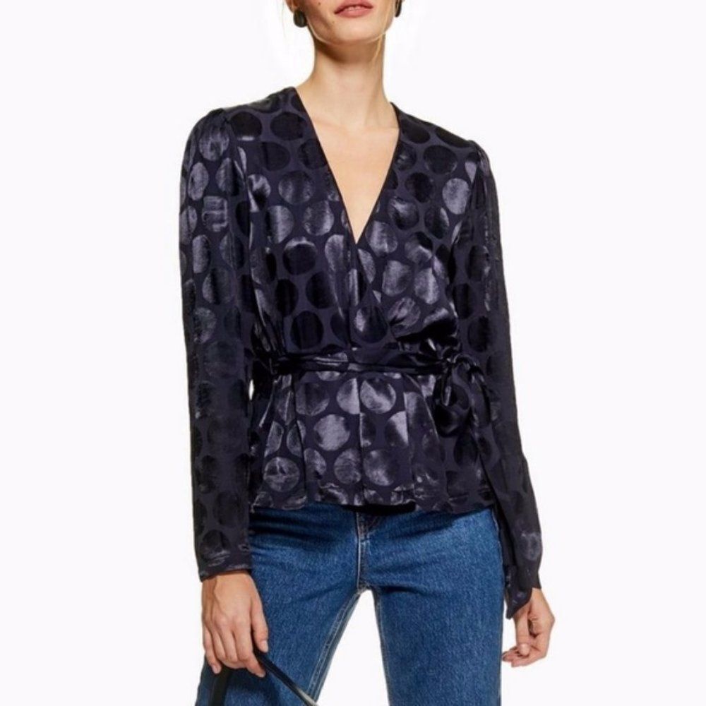 Spot Jacquard Wrap Top